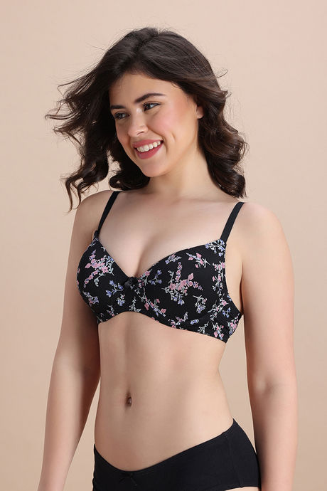 Zivame Padded Regular Wired Medium Coverage Tshirt Bra - Black Floral — image 3
